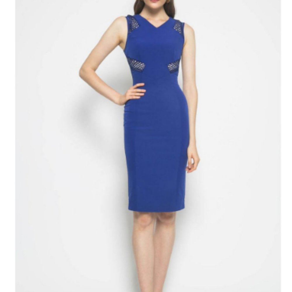 Karen Millen NWT Cobalt Blue,  Black Lace panels , Sleeveless, Size UK 6